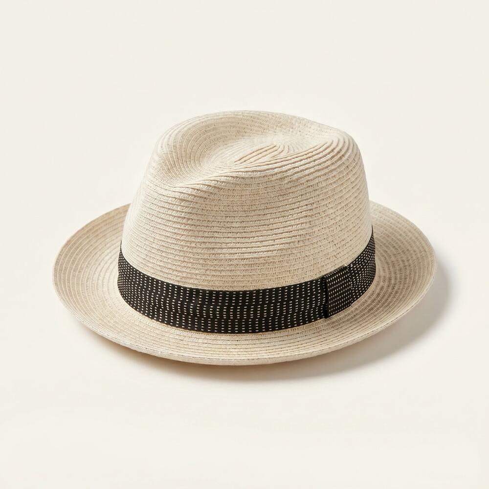 Vintage M.J.M. Since 1829 Cream Straw Fedora Hat, Polka Dot Unisex Size Medium